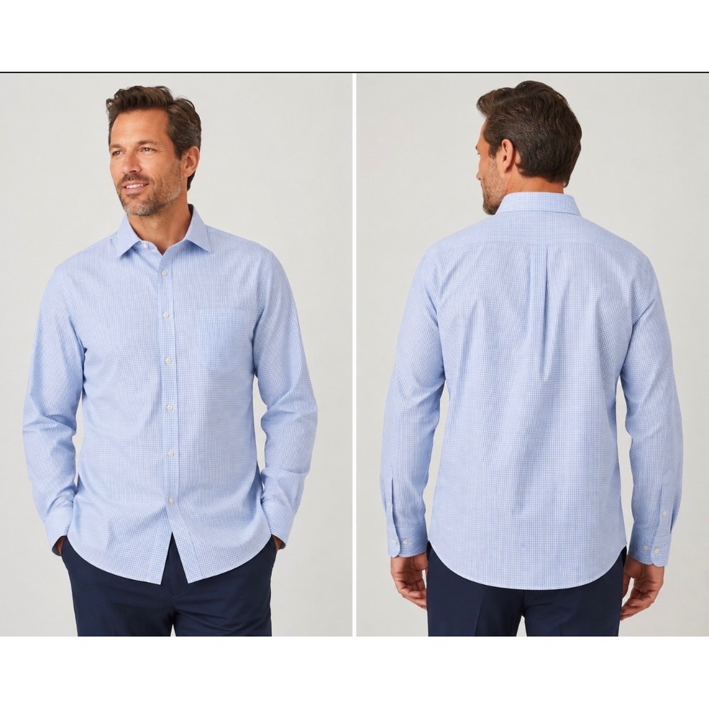 Joseph Abboud Classic Fit Dress Shirt Blue Micro Check Button Front 18 34/35